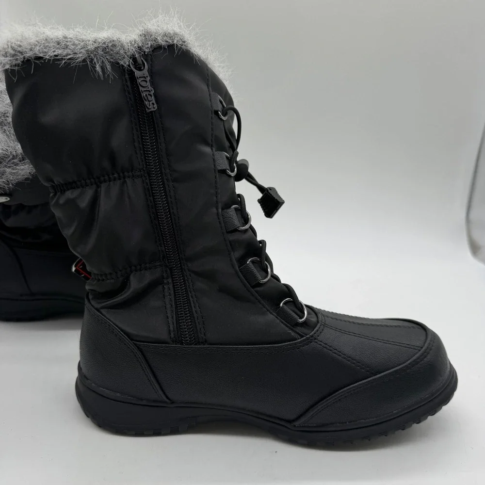 Totes April Black Wide Width Snow Boots Womens 5W Thermolite Insulated Faux Fur